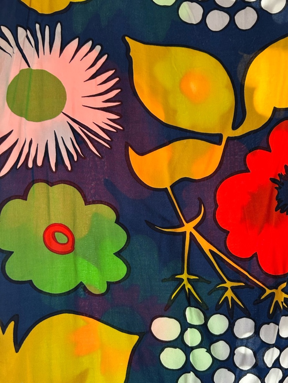 Marimekko Navy Floral Shift Dress with Red, Green, Yellow Accents - Picture 3 of 3